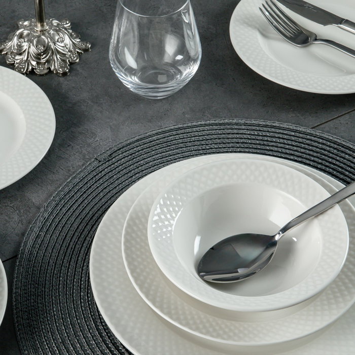 Hermia SheydaKrem Juego de cena de porcelana, 24 piezas, Blanco Hermia SheydaKrem Juego de cena de porcelana, 24 piezas, Blanco